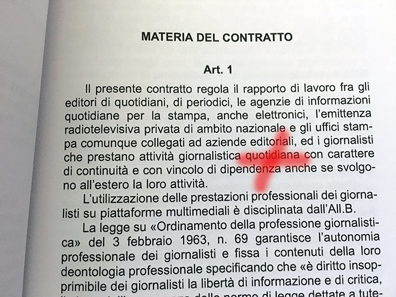 Cambia il contratto, attivita giornalistica non più quotidiana