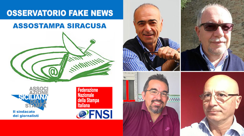 Osservatorio Fake News Assostampa Siracusa: coordinato da Aldo Mantineo, è formato dai colleghi Sergio Taccone per la zona sud, Gaetano Guzzardo centro e zona montana, Massimo Ciccarello per la zona nord